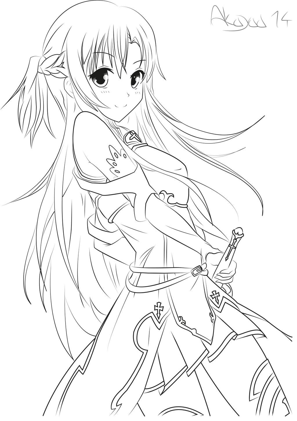 anime coloring page asuna yuuki sword art online lineart by akayaa on page coloring anime 