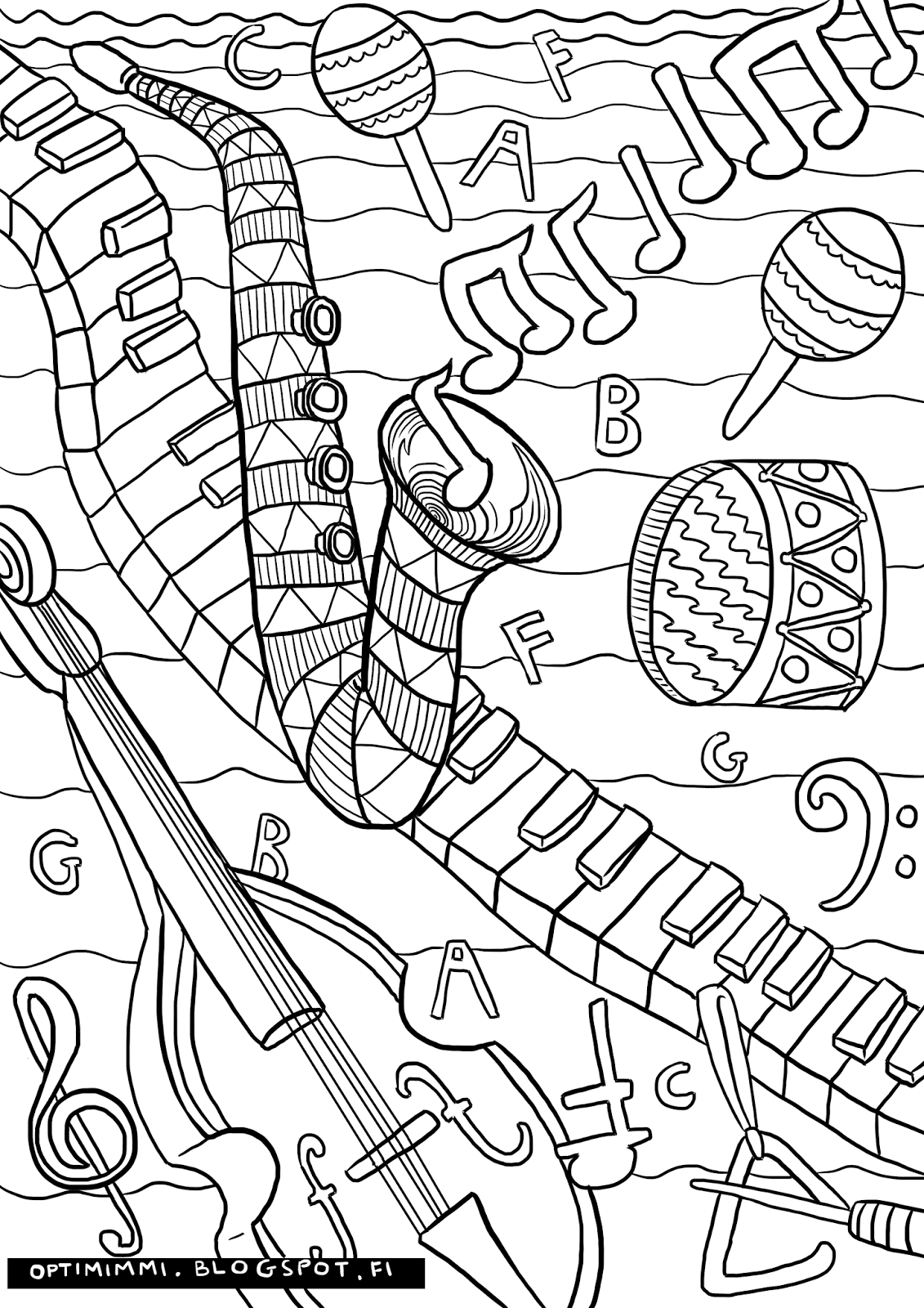 colouring pictures of musical instruments optimimmi 2016 coloring pages 2016 värityskuvat pictures of instruments colouring musical 