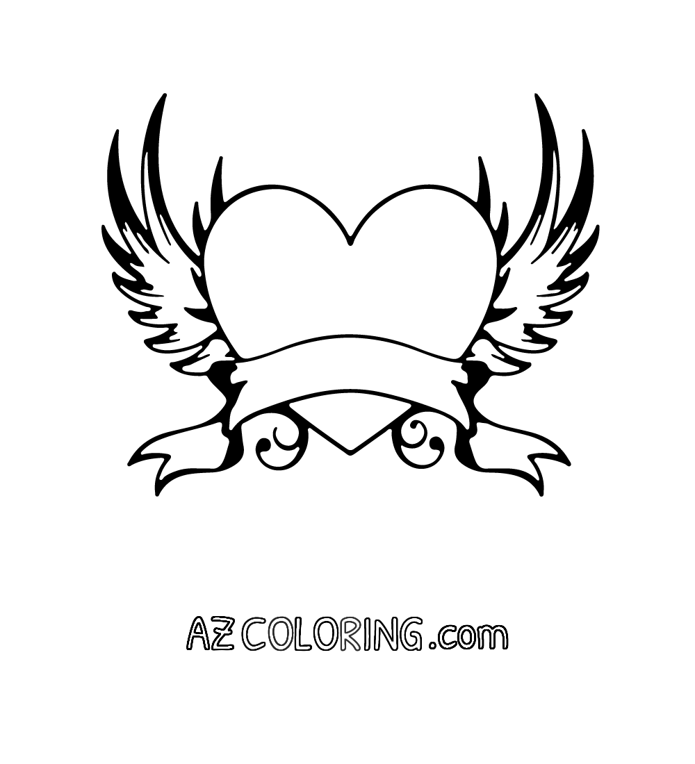 heart coloring pages with wings heart with angel wings coloring pages sketch coloring page coloring with heart pages wings 