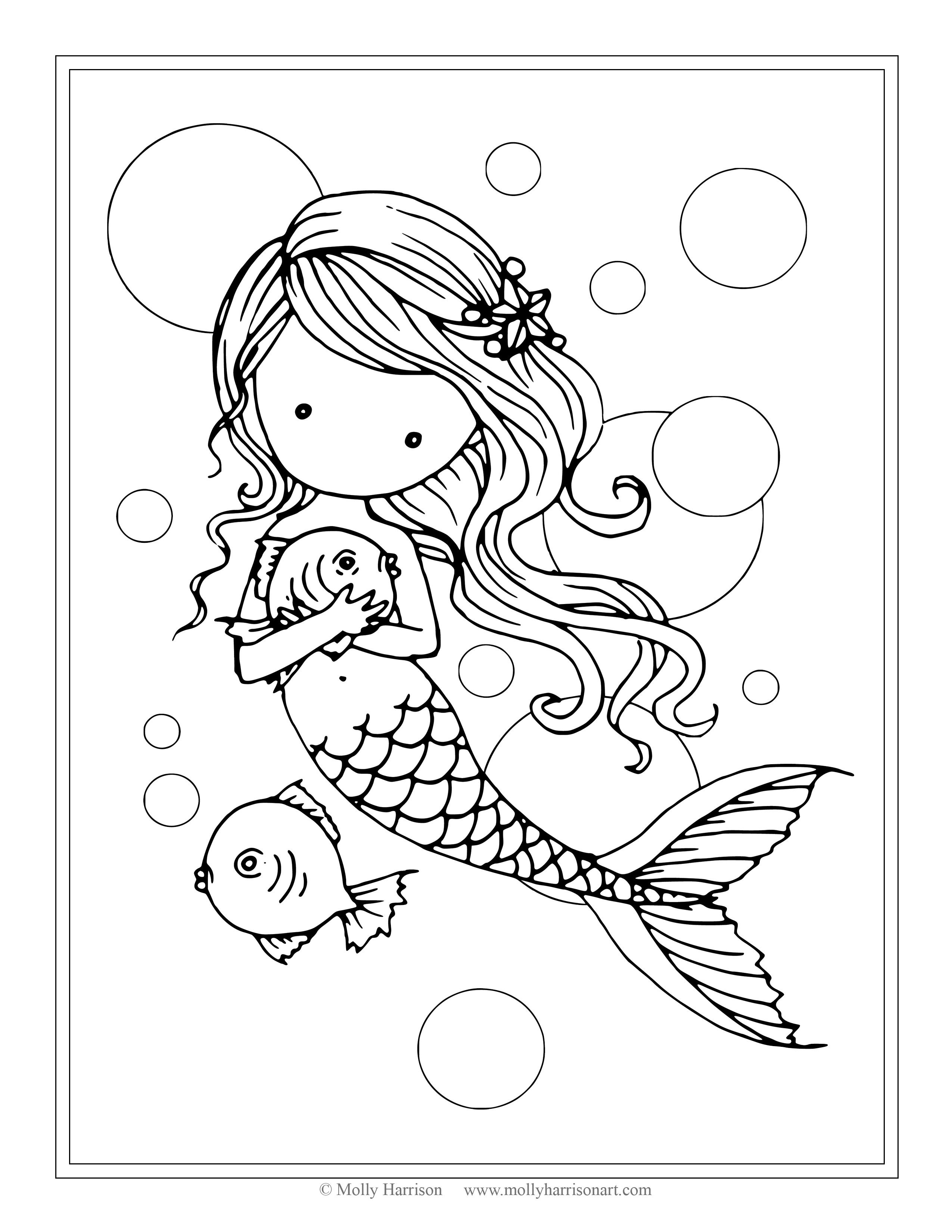 mermaid printable coloring pages free mermaid with fish coloring page by molly harrison pages printable coloring mermaid 
