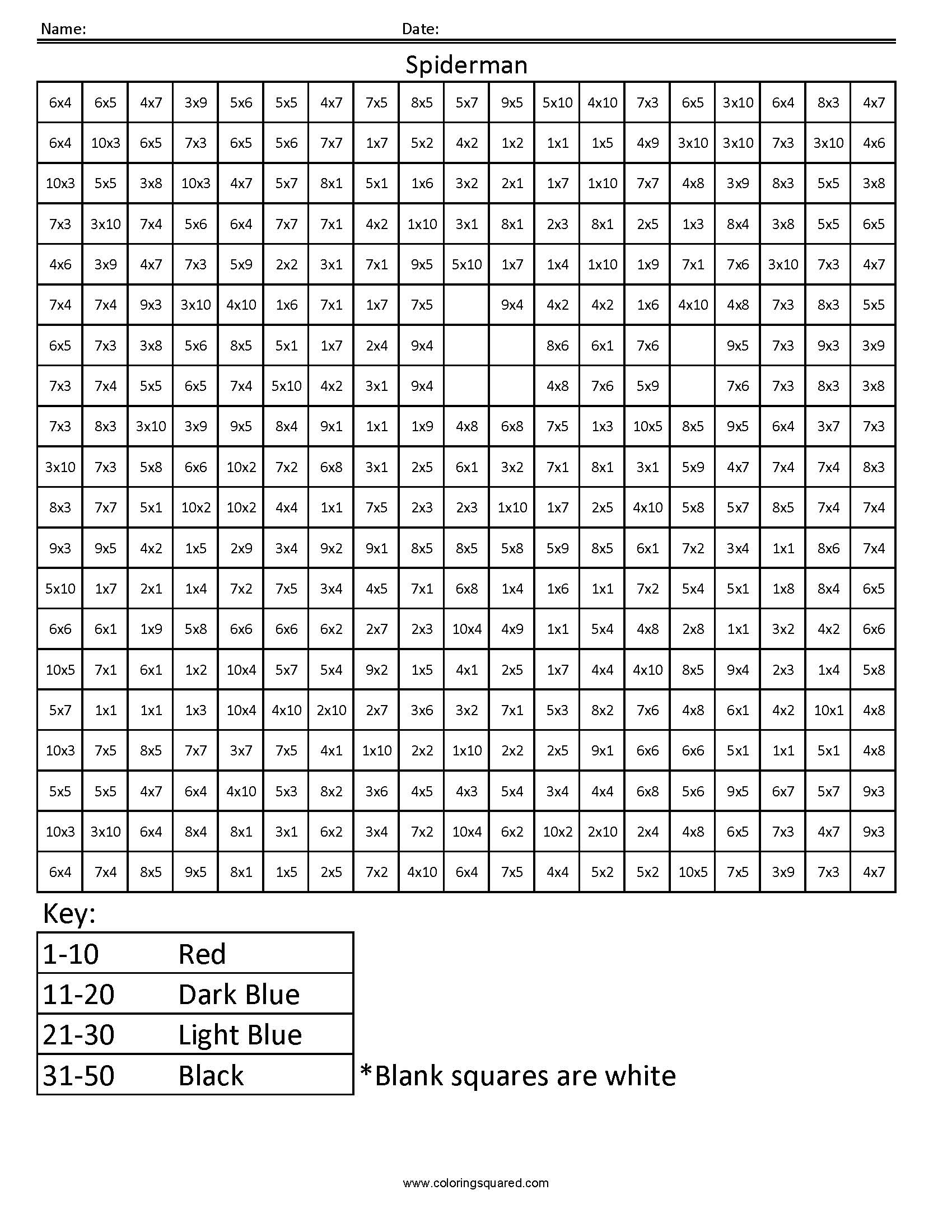 multiplication coloring page spiderman basic multiplication coloring squared coloring page multiplication 