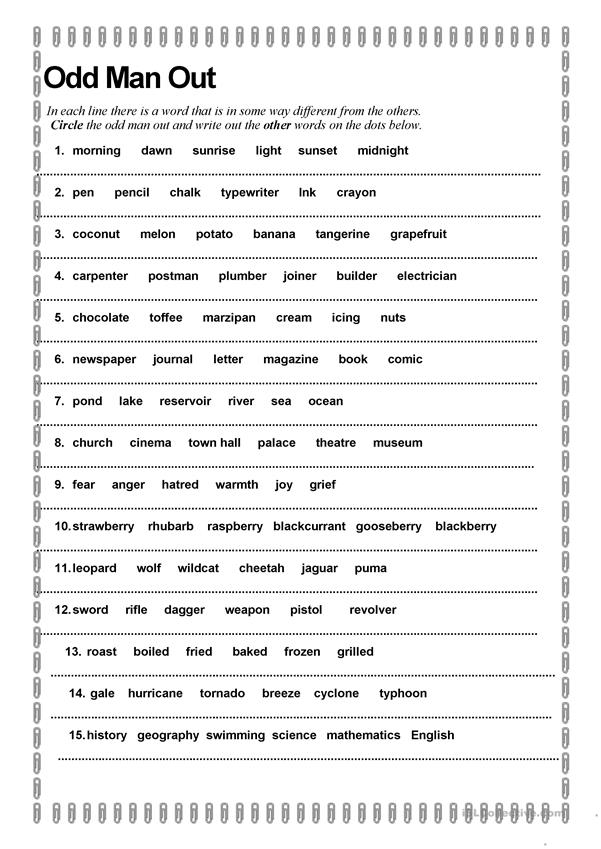 odd one out printable odd man out worksheet free esl printable worksheets made printable odd out one 