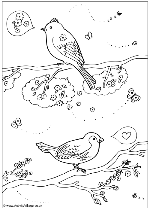 spring birds coloring pages spring birds flowers coloring page printable pdf wall art coloring spring pages birds 