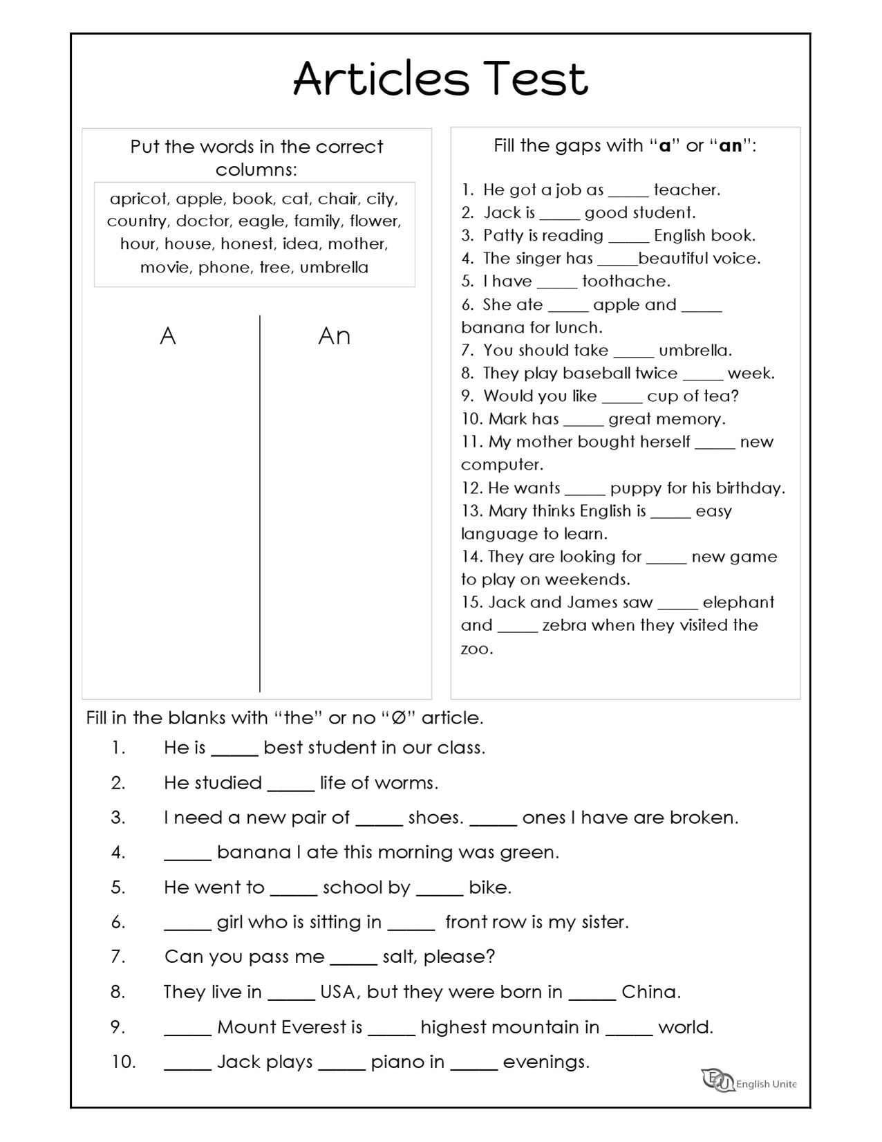 worksheets for grade 1 articles articles an and a worksheet worksheets for 1 articles grade 