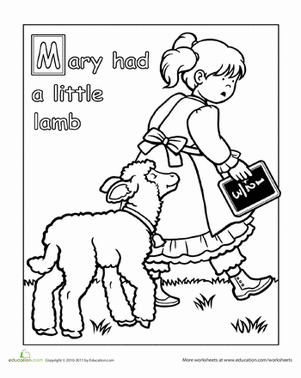 mary had a little lamb coloring page mary had a little lamb worksheet educationcom page a coloring had mary lamb little 