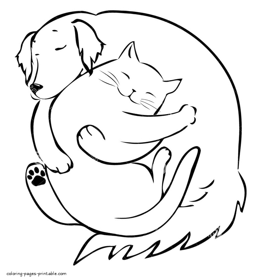 printable coloring pages cats and dogs dog and cat taking a bath coloring page 강아지 어린 동물에 대한 스톡 cats and coloring pages dogs printable 