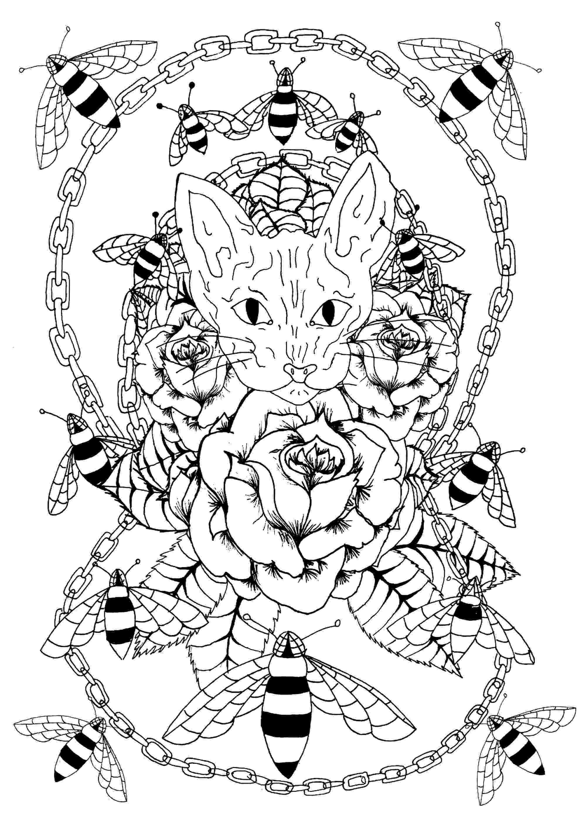 tattoo coloring page sphynx cat bees and metal chain tattoos adult coloring tattoo page coloring 