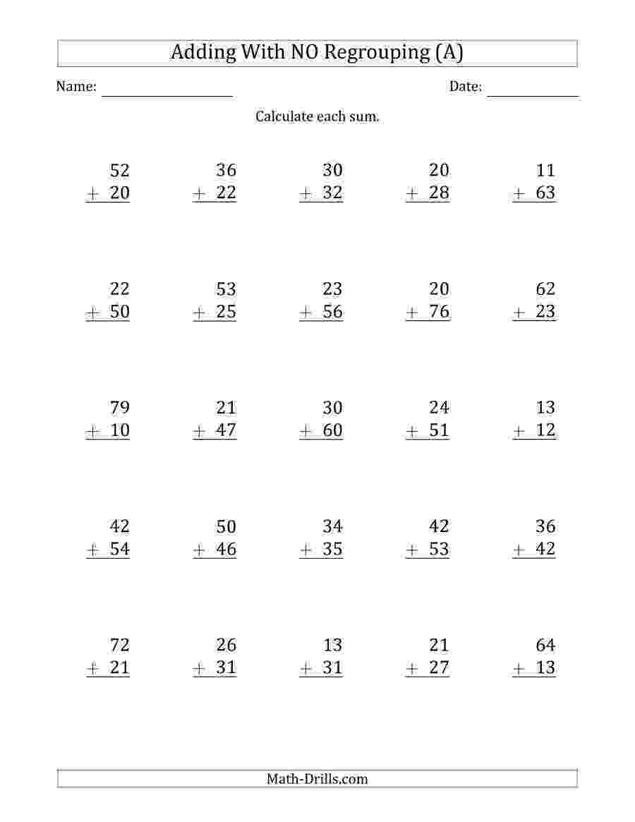 addition worksheets for grade 1 without regrouping two digit addition no regrouping 2 primarylearningorg grade addition for without worksheets regrouping 1 