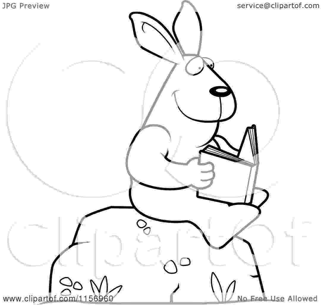 animal reading coloring page cartoon clipart of a black and white rabbit reading a book page reading animal coloring 