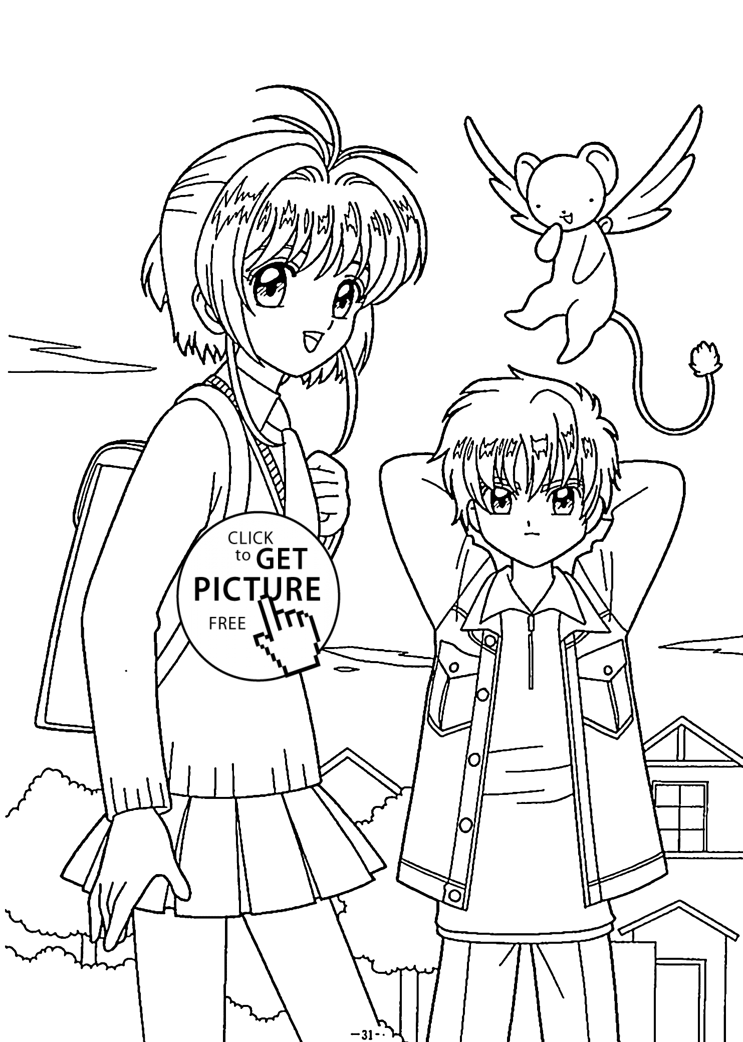 anime colouring sakura with friend coloring pages for kids printable free colouring anime 