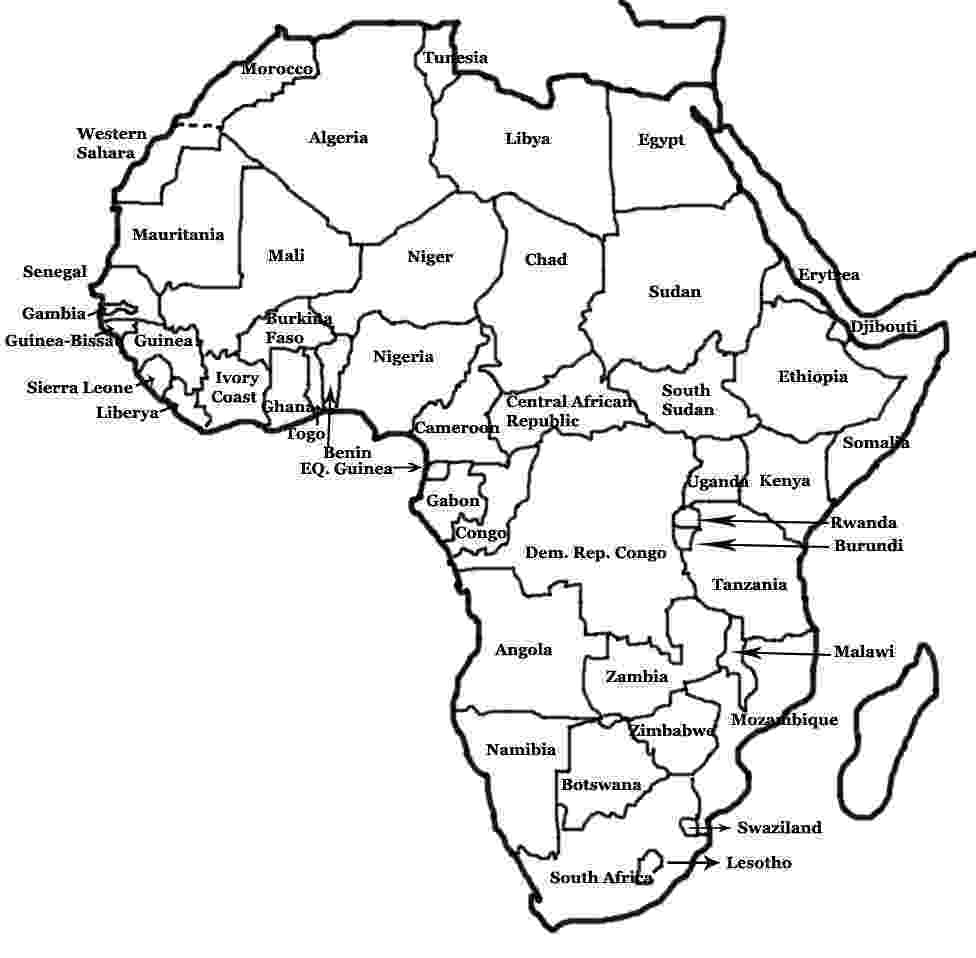 map of africa printable black and white countrylist map of printable africa and white black 