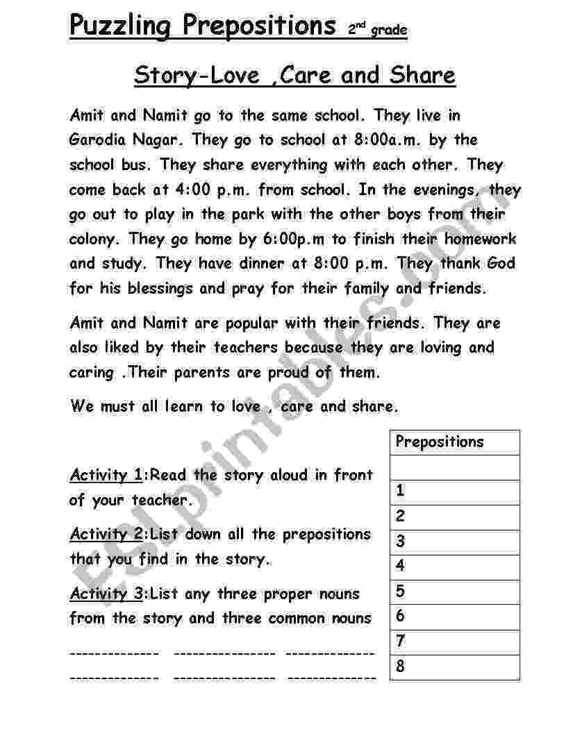 worksheet for grade 1 preposition preposition story esl worksheet by hemachandra grade worksheet preposition 1 for 